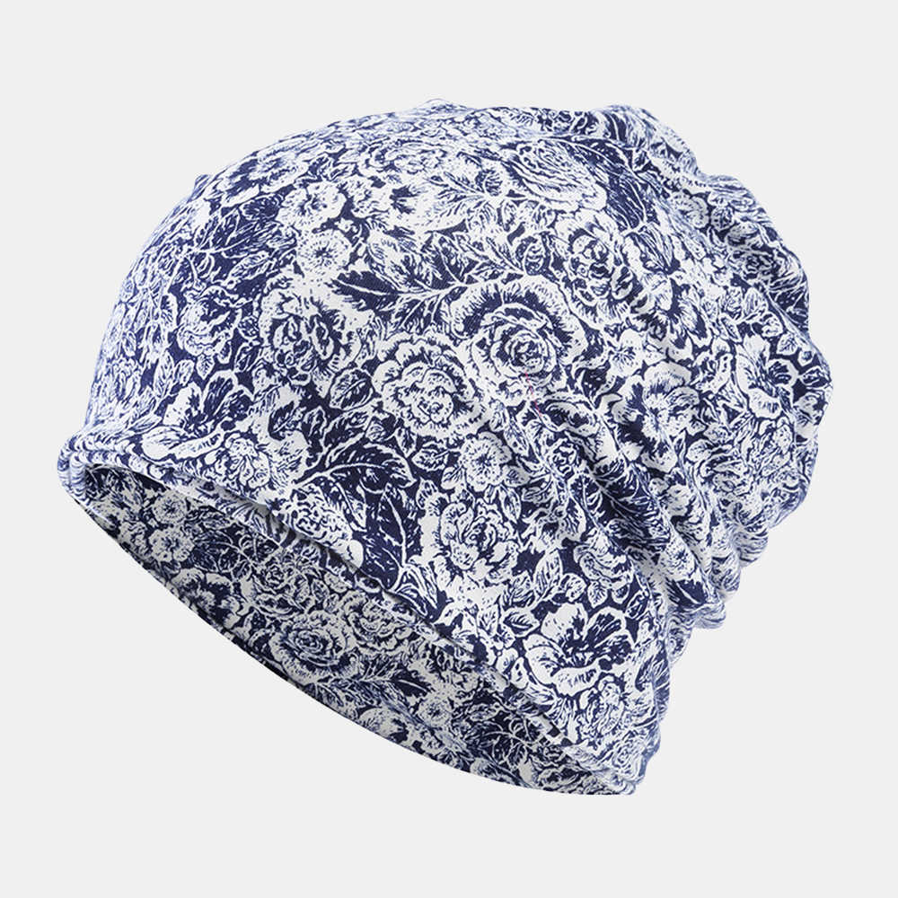 Women-Cotton-Multi-purpose-Rose-Pattern-Printing-Beanie-Cap-Bib-Headscarf-1534529