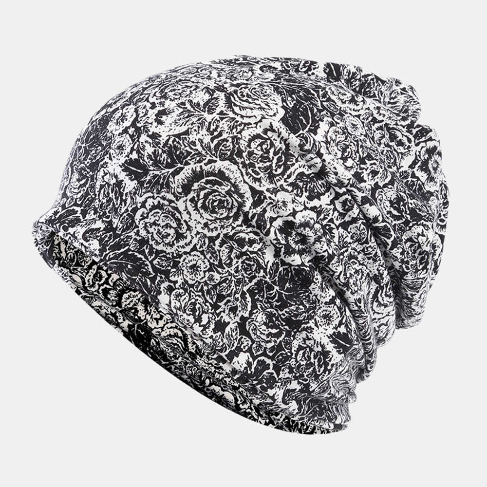 Women-Cotton-Multi-purpose-Rose-Pattern-Printing-Beanie-Cap-Bib-Headscarf-1534529