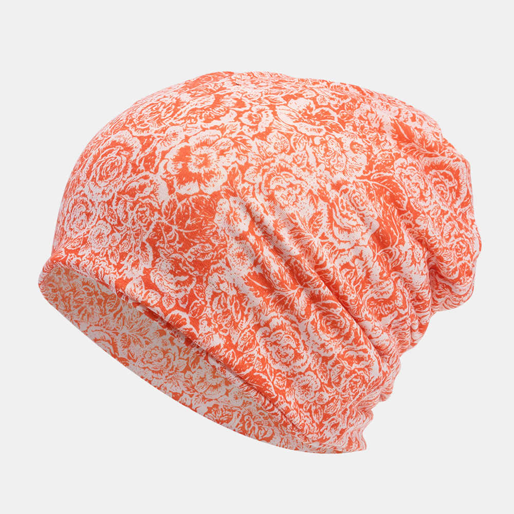 Women-Cotton-Multi-purpose-Rose-Pattern-Printing-Beanie-Cap-Bib-Headscarf-1534529