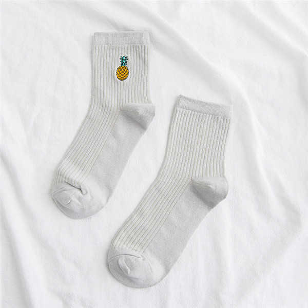 Women-Cotton-Pineapple-Embroidery-Middle-Tube-Socks-Soft-Breathable--Short-Sports-Socks-1273072