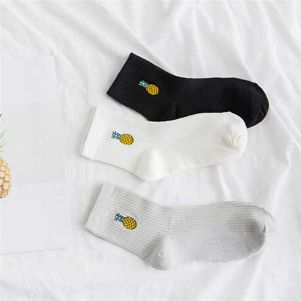 Women-Cotton-Pineapple-Embroidery-Middle-Tube-Socks-Soft-Breathable--Short-Sports-Socks-1273072