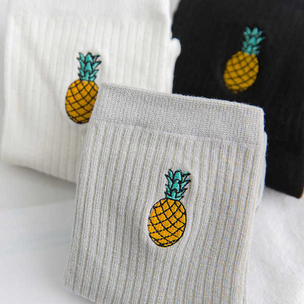 Women-Cotton-Pineapple-Embroidery-Middle-Tube-Socks-Soft-Breathable--Short-Sports-Socks-1273072