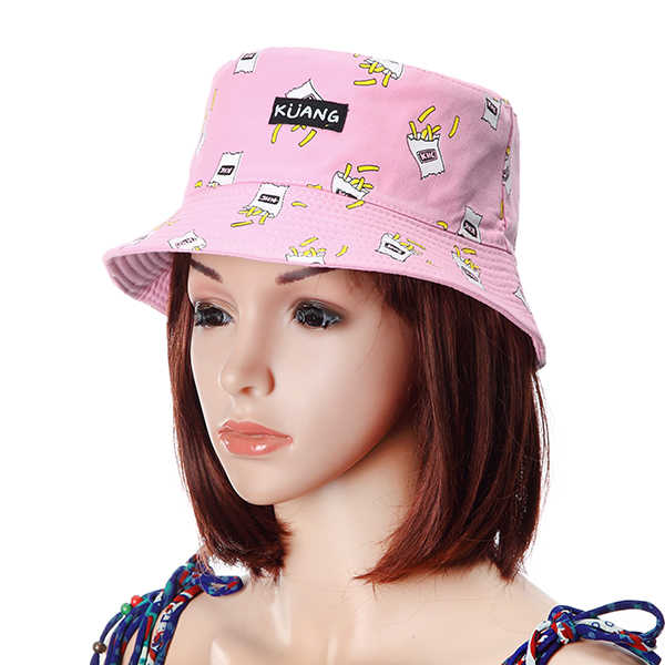 Women-Cute-Printing-Cotton-Bucket-Hat-Casual-Double-Wear-Sunscreen-Fruit-Bucket-Cap-1178917