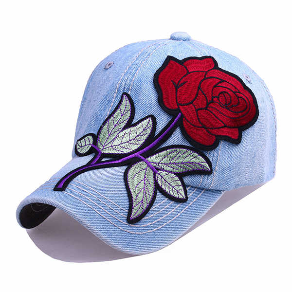 Women-Denim-Applique-Rose-Hat-Sunshade-Outdoor-Baseball-Cap-1205788