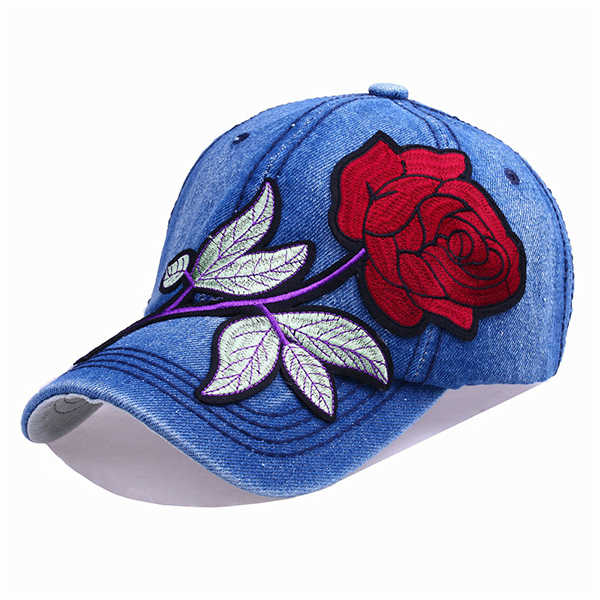 Women-Denim-Applique-Rose-Hat-Sunshade-Outdoor-Baseball-Cap-1205788