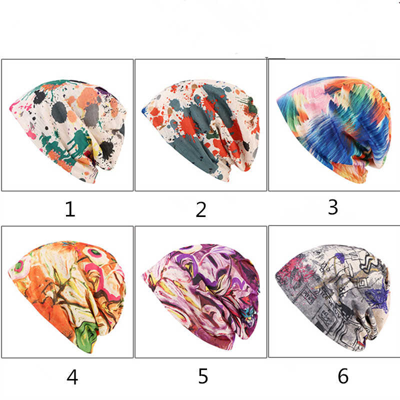 Women-Double-Hat-Scarf-Color-Printing-Stripe-Fashion-Bonnet-Cap-Multi-function-Neck-Scarves-1196870