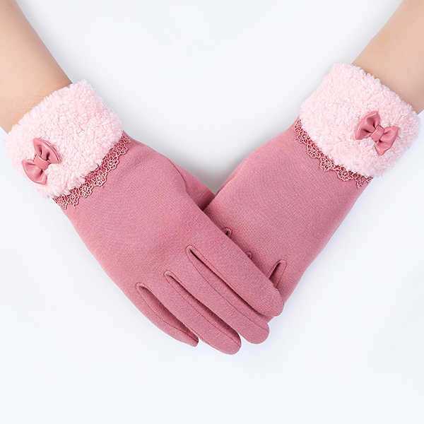 Women-Elegant-Winter-Plush-Warm-Gloves-Bow-Lace-Outdoor-Windproof-Christmas-Mittens-1229999