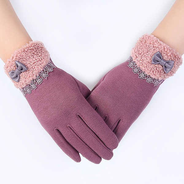 Women-Elegant-Winter-Plush-Warm-Gloves-Bow-Lace-Outdoor-Windproof-Christmas-Mittens-1229999