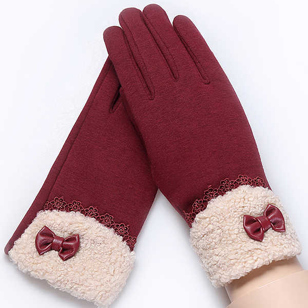 Women-Elegant-Winter-Plush-Warm-Gloves-Bow-Lace-Outdoor-Windproof-Christmas-Mittens-1229999