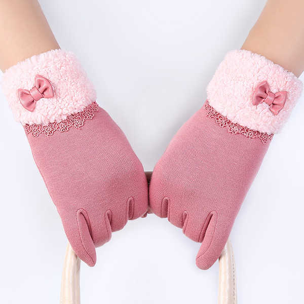 Women-Elegant-Winter-Plush-Warm-Gloves-Bow-Lace-Outdoor-Windproof-Christmas-Mittens-1229999