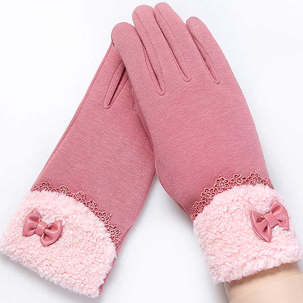 Women-Elegant-Winter-Plush-Warm-Gloves-Bow-Lace-Outdoor-Windproof-Christmas-Mittens-1229999