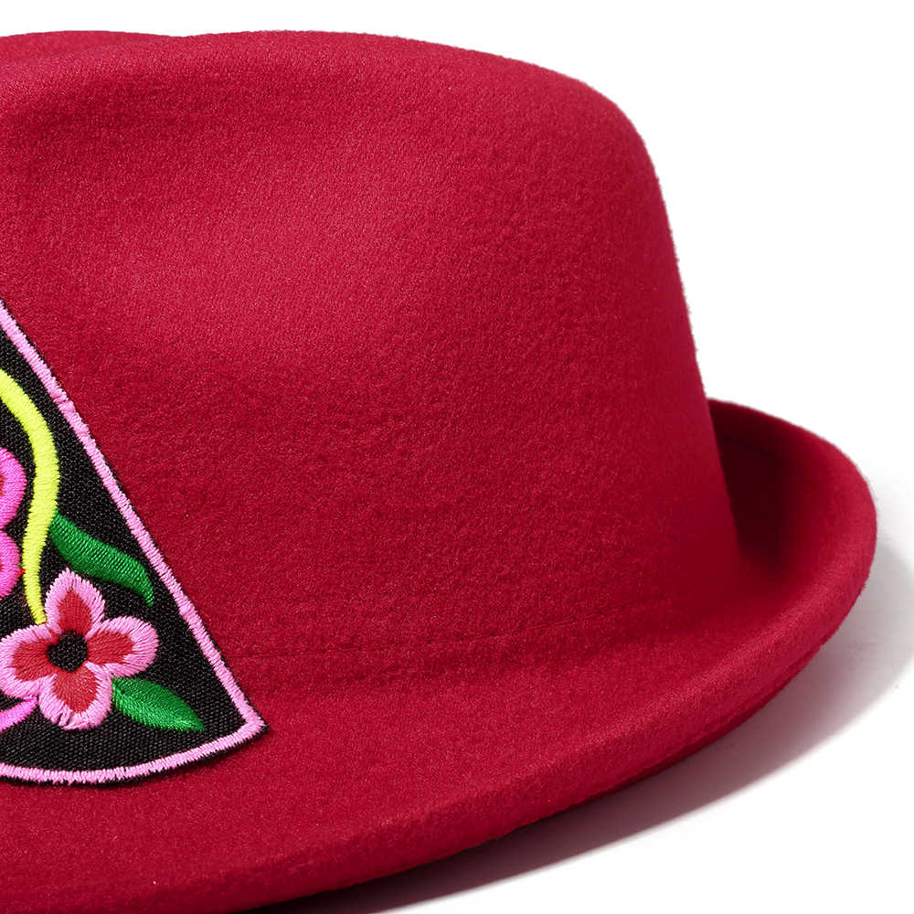 Women-Embroidery-Flower-Small-Brim-Fedora-Hat-Ethnic-Top-Cap-1396099