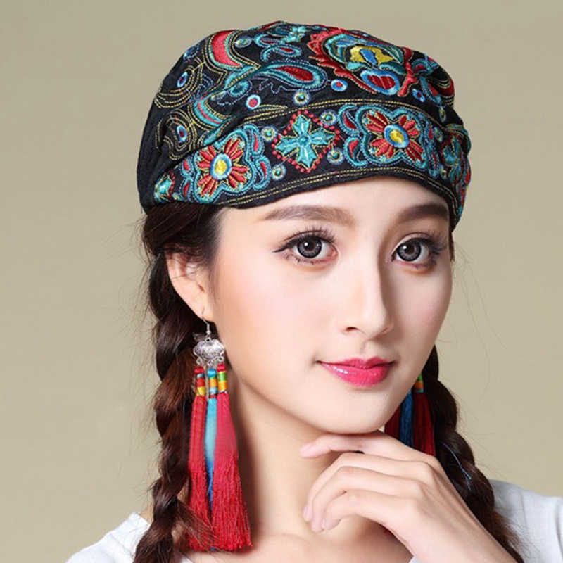 Women-Ethnic-Embroidery-Cotton-Beanie-Caps-Vintage-Good-Elastic-Breathable-Turban-Caps-1333490