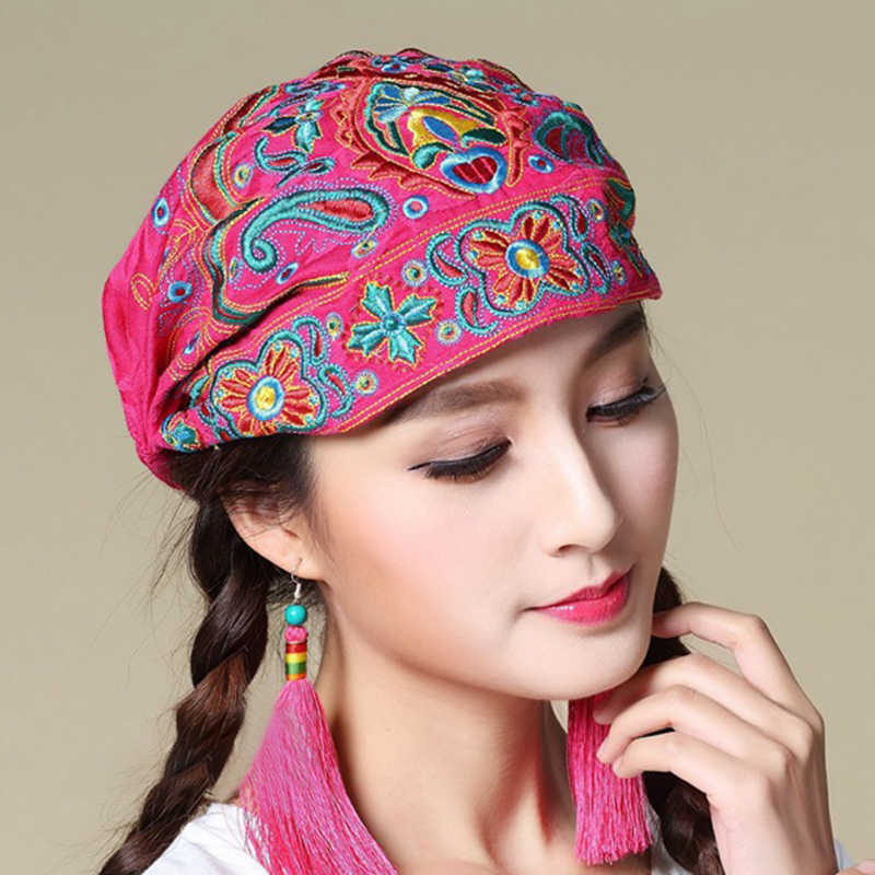 Women-Ethnic-Embroidery-Cotton-Beanie-Caps-Vintage-Good-Elastic-Breathable-Turban-Caps-1333490