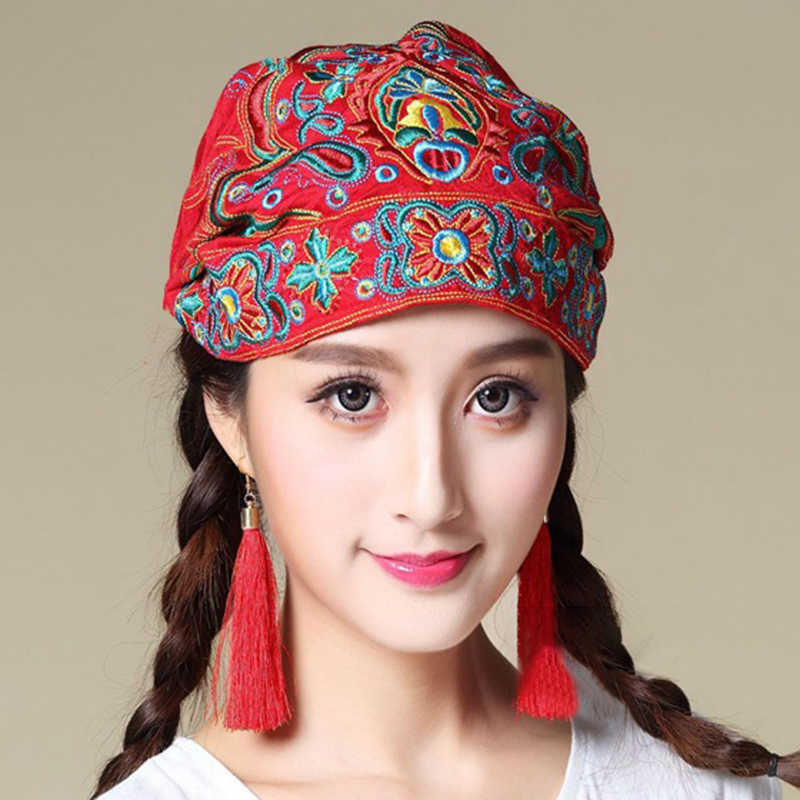 Women-Ethnic-Embroidery-Cotton-Beanie-Caps-Vintage-Good-Elastic-Breathable-Turban-Caps-1333490