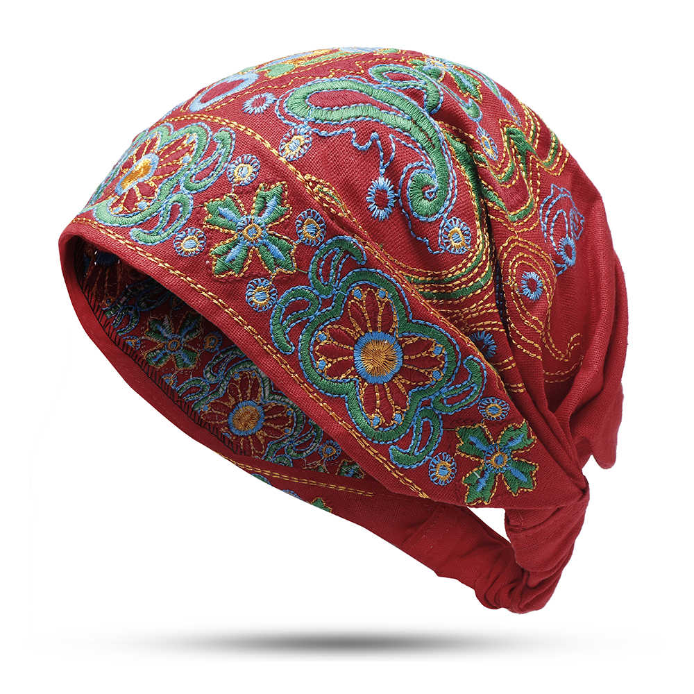 Women-Ethnic-Embroidery-Cotton-Beanie-Caps-Vintage-Good-Elastic-Breathable-Turban-Caps-1333490