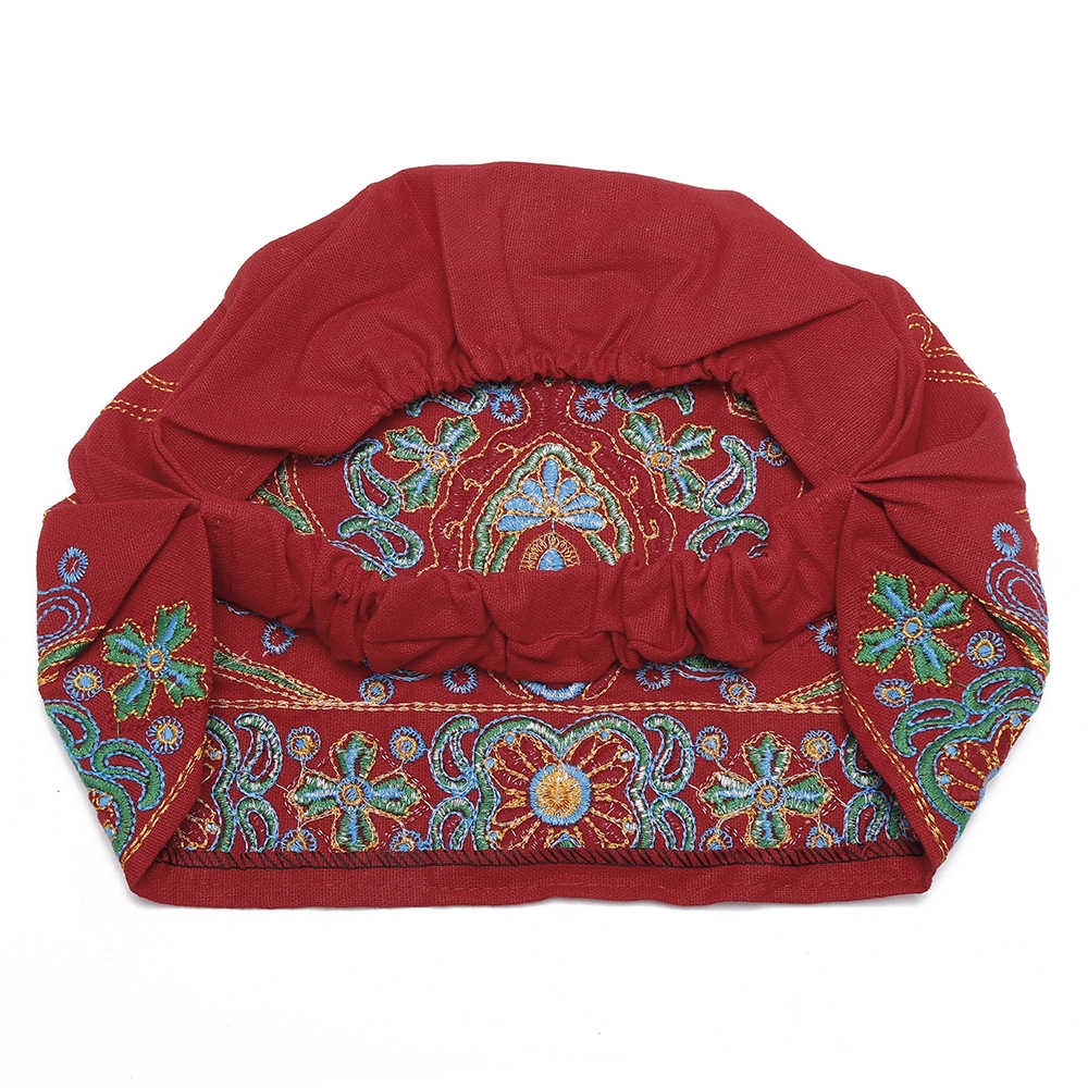 Women-Ethnic-Embroidery-Cotton-Beanie-Caps-Vintage-Good-Elastic-Breathable-Turban-Caps-1333490