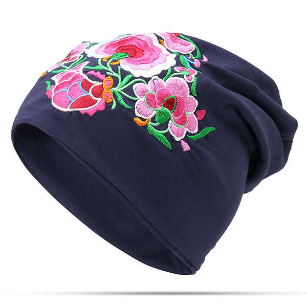 Women-Ethnic-Embroidery-Slouch-Skullcap-Thin-Cotton-Breathable-Beanie-Hat-Printting-Turban-Cap-1265394