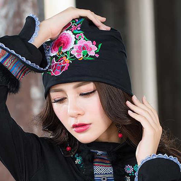 Women-Ethnic-Embroidery-Slouch-Skullcap-Thin-Cotton-Breathable-Beanie-Hat-Printting-Turban-Cap-1265394