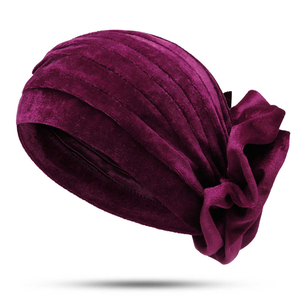 Women-Ethnic-Pleuche-Flannel-Big-Flower-Updo-Headband-Cap-Casual-Warm-Headscarf-Turban-Hat-1386836