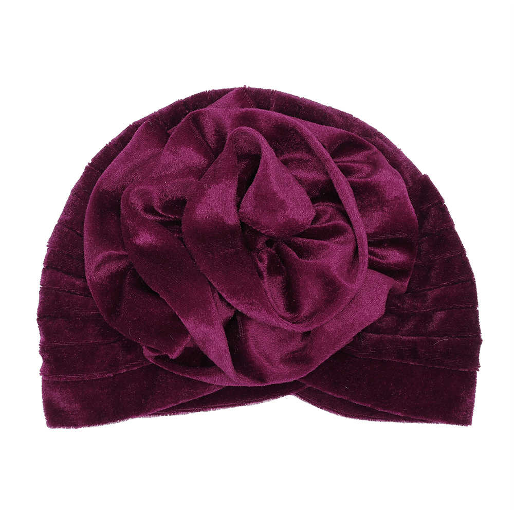 Women-Ethnic-Pleuche-Flannel-Big-Flower-Updo-Headband-Cap-Casual-Warm-Headscarf-Turban-Hat-1386836