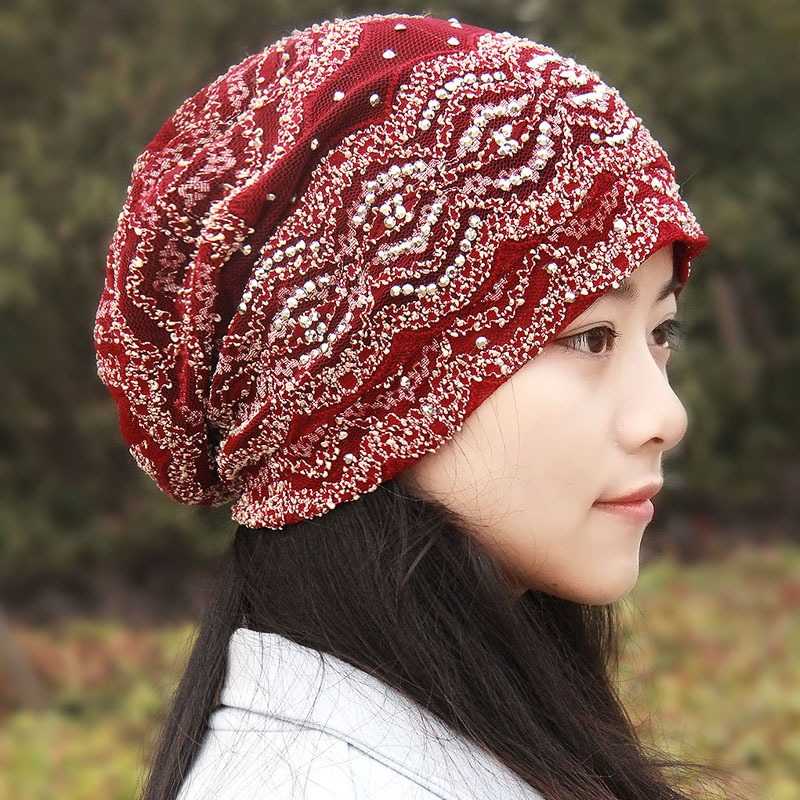 Women-Ethnic-Style-Polyester-Breathable-Beanie-Cap-Double-Layers-Cotton-Skull-Hat-1436349