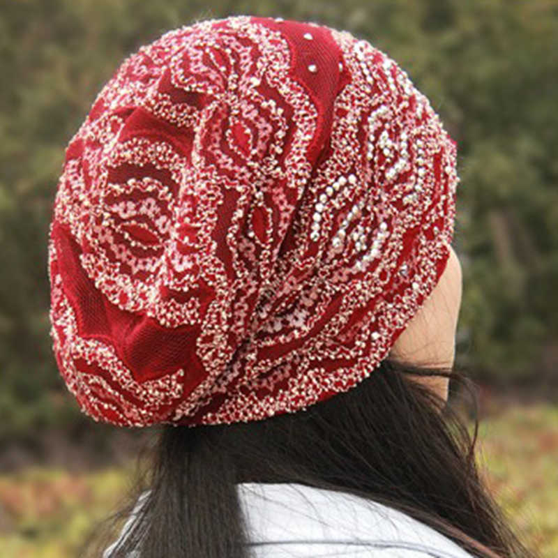 Women-Ethnic-Style-Polyester-Breathable-Beanie-Cap-Double-Layers-Cotton-Skull-Hat-1436349