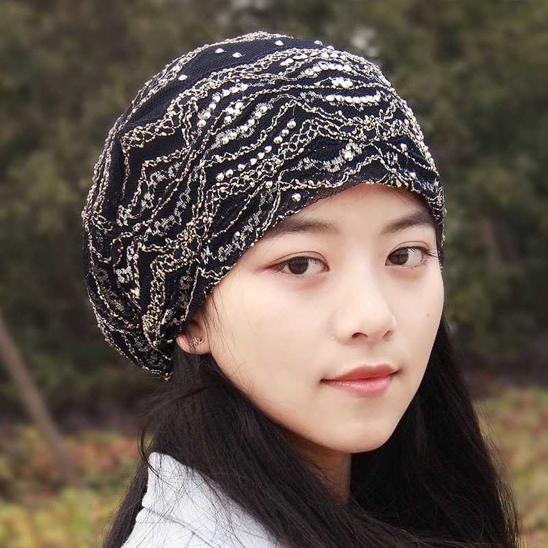 Women-Ethnic-Style-Polyester-Breathable-Beanie-Cap-Double-Layers-Cotton-Skull-Hat-1436349