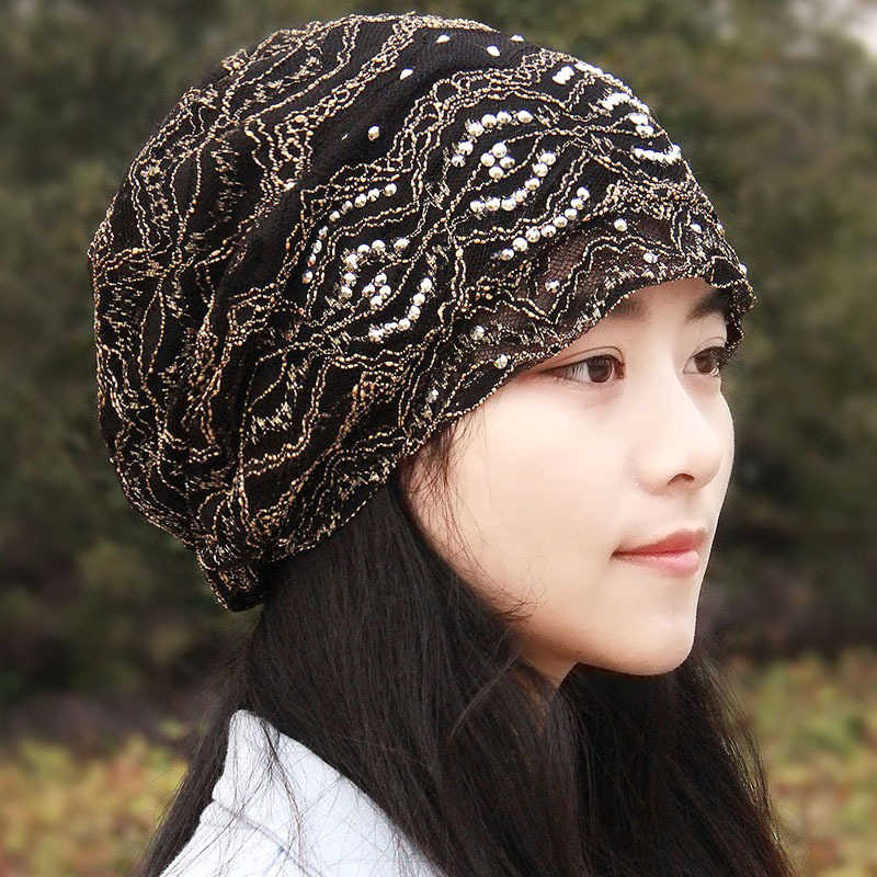 Women-Ethnic-Style-Polyester-Breathable-Beanie-Cap-Double-Layers-Cotton-Skull-Hat-1436349