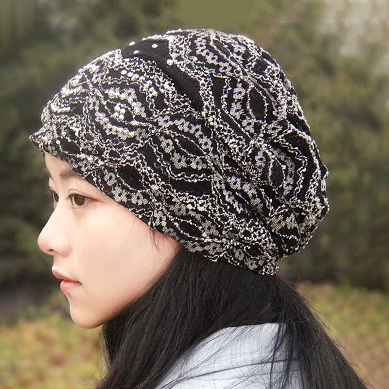 Women-Ethnic-Style-Polyester-Breathable-Beanie-Cap-Double-Layers-Cotton-Skull-Hat-1436349