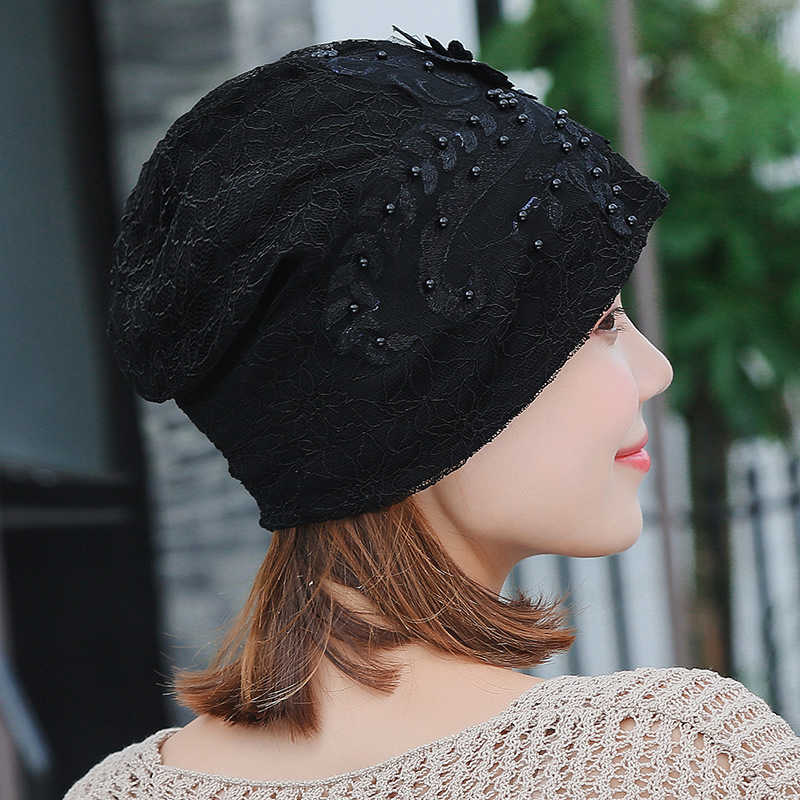 Women-Fashion-Lace-Double-Layers-Chemical-Beanie-Cap-Outdoor-Hollow-Out-Breathable-Turban-Hat-1330538