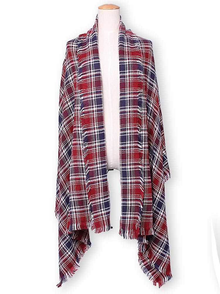 Women-Fashion-Small-Grid-Plaid-Tassel-Knitted-Shawl-Scarf-957552