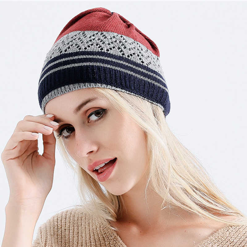 Women-Fashion-Stripes-Knit-Hat-Scarf-Dual-use-Warm-Knit-Beanie-1375351