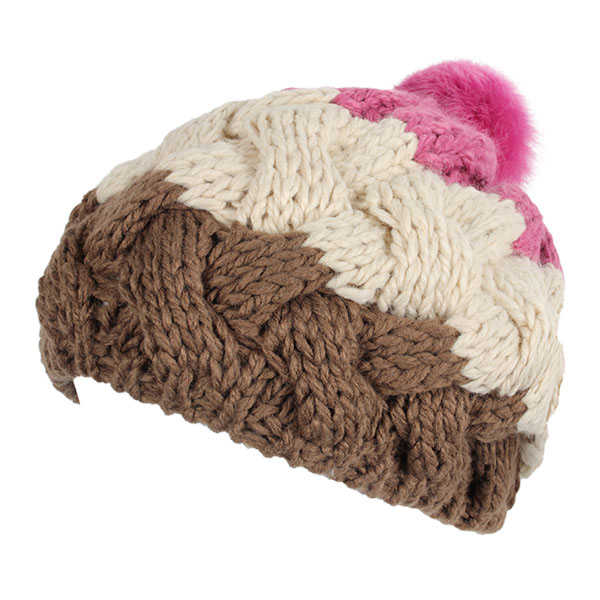 Women-Female-Knitted-Flat-Rabbit-Fur-Ball-Beanie-Hat-Adjustable-Elastic-Beret-Cap-1011523