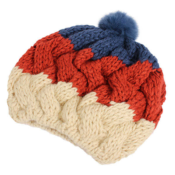 Women-Female-Knitted-Flat-Rabbit-Fur-Ball-Beanie-Hat-Adjustable-Elastic-Beret-Cap-1011523