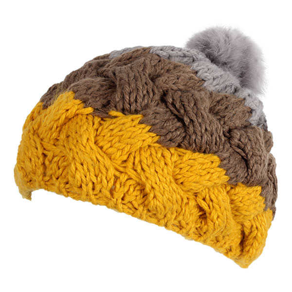 Women-Female-Knitted-Flat-Rabbit-Fur-Ball-Beanie-Hat-Adjustable-Elastic-Beret-Cap-1011523