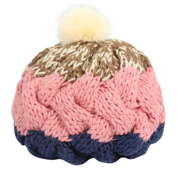 Women-Female-Knitted-Flat-Rabbit-Fur-Ball-Beanie-Hat-Adjustable-Elastic-Beret-Cap-1011523