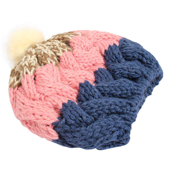 Women-Female-Knitted-Flat-Rabbit-Fur-Ball-Beanie-Hat-Adjustable-Elastic-Beret-Cap-1011523