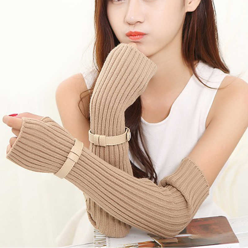 Women-Fingerless-Stripe-Design-Knitted-Long-Gloves-Winter-Warm-Crochet-Mittens-1215409