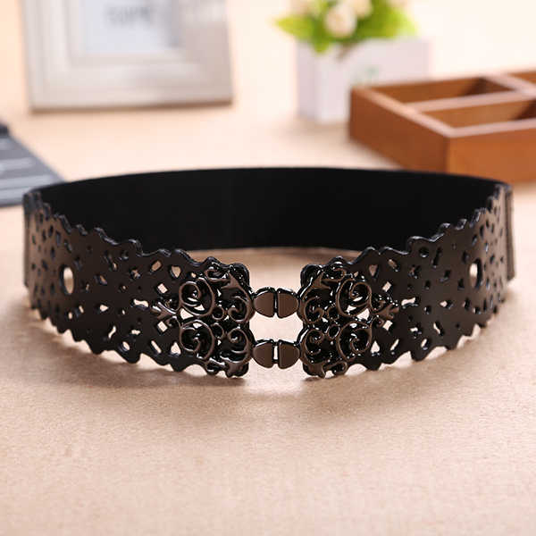 Women-First-Layer-Leather-Hollow-Belts-Elastic-Stretchable-Metal-Button-Waistband-1143614