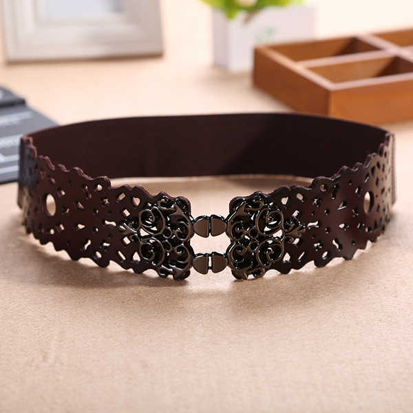 Women-First-Layer-Leather-Hollow-Belts-Elastic-Stretchable-Metal-Button-Waistband-1143614