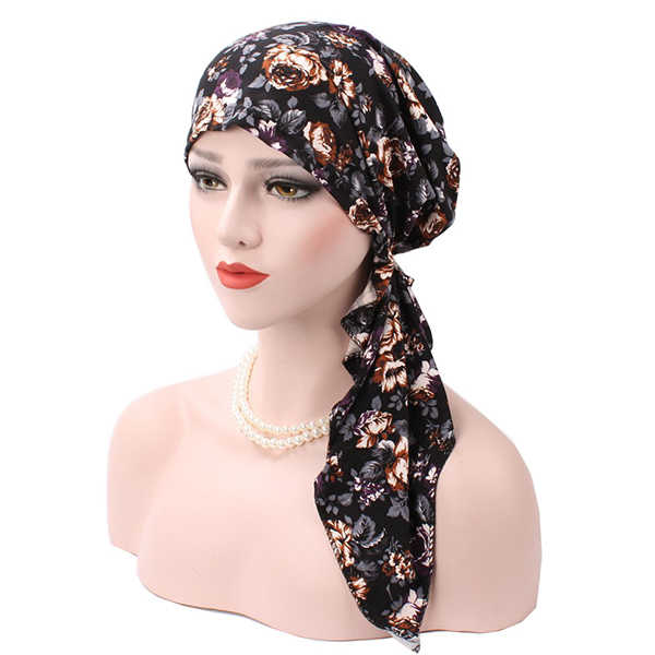 Women-Flower-Printing-Muslim-Cotton-Turban-Cap-Elastic-Casual-Breathable-Beanies-1203119