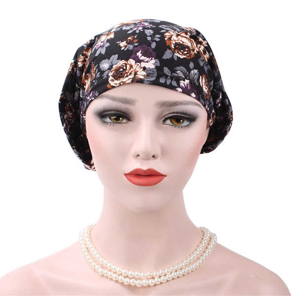 Women-Flower-Printing-Muslim-Cotton-Turban-Cap-Elastic-Casual-Breathable-Beanies-1203119