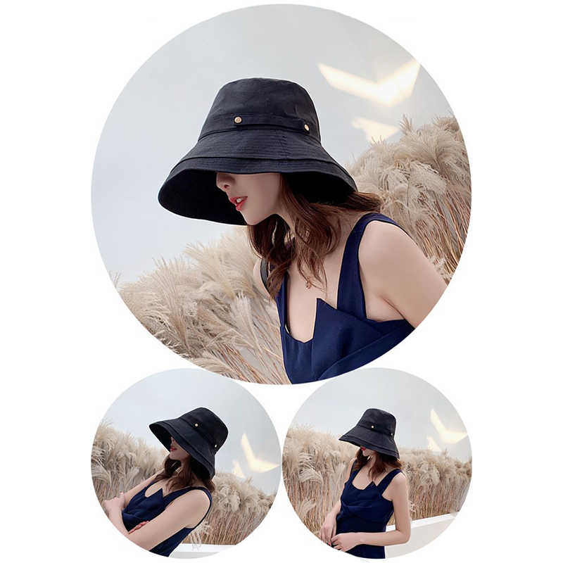 Women-Foldable-Cotton-And-Linen-Bucket-Hat-Double-Buckle-Monochrome-Beach-Curling-Sun-Hat-1444766