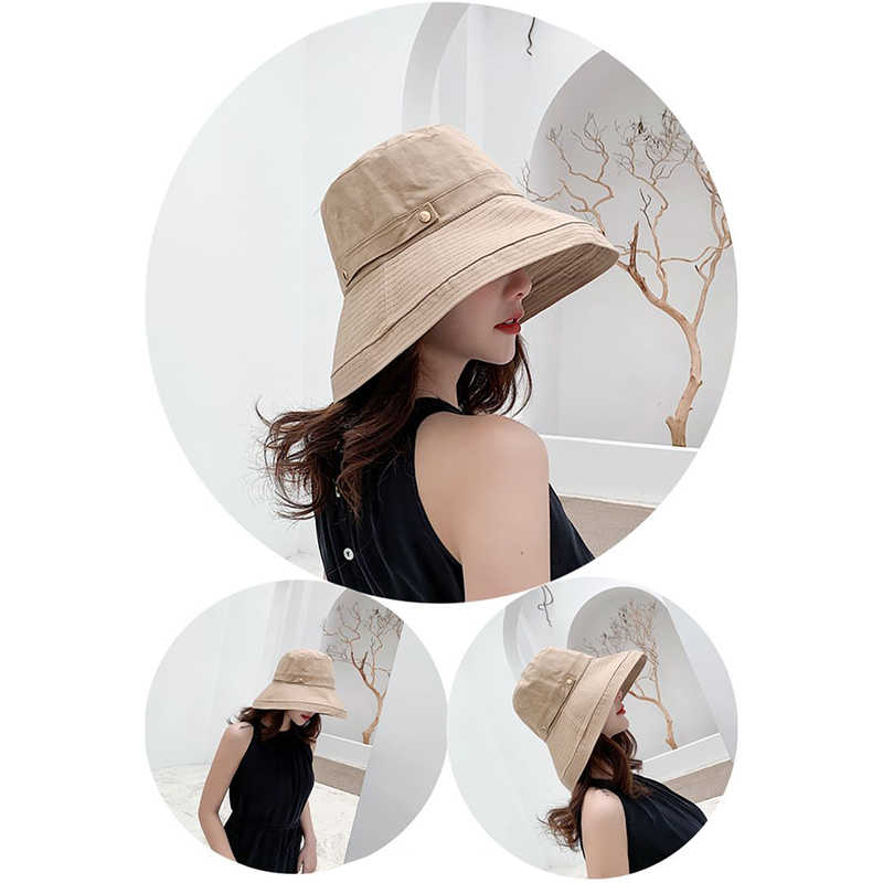 Women-Foldable-Cotton-And-Linen-Bucket-Hat-Double-Buckle-Monochrome-Beach-Curling-Sun-Hat-1444766