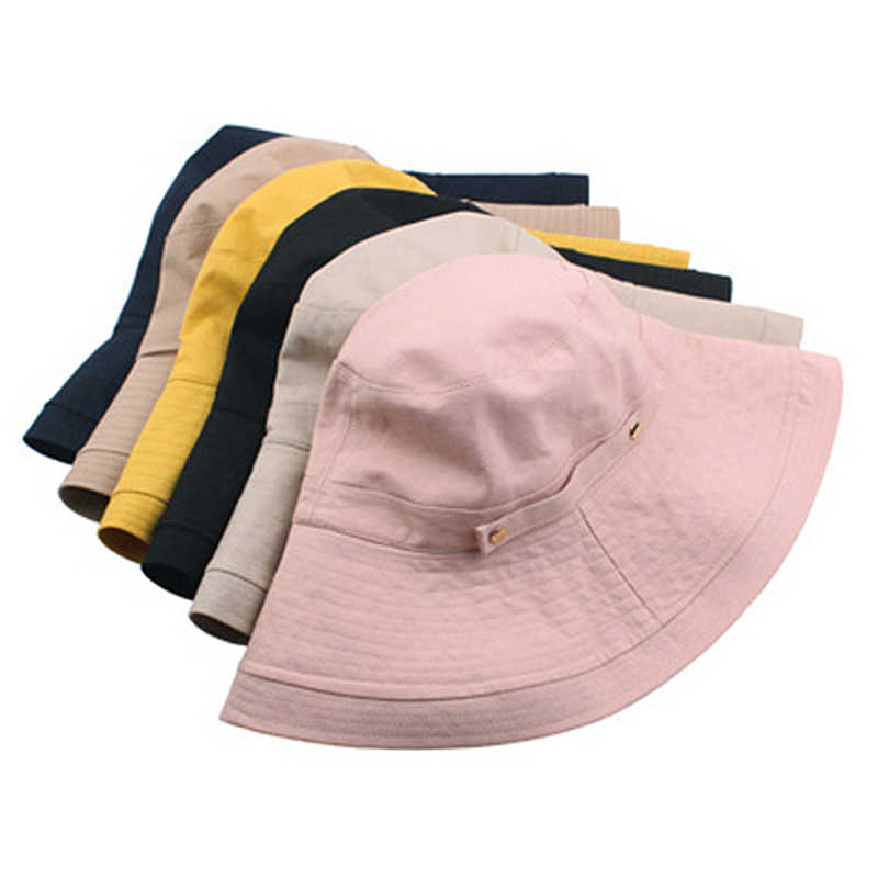 Women-Foldable-Cotton-And-Linen-Bucket-Hat-Double-Buckle-Monochrome-Beach-Curling-Sun-Hat-1444766