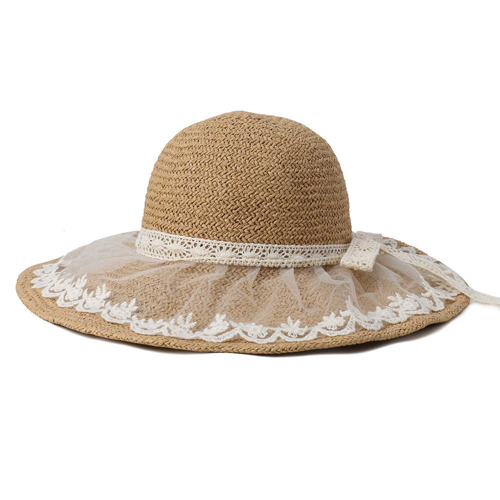 Women-Foldable-Lace-Bow-Sunscreen-Bucket-Straw-Hat-Outdoor-Casual-Travel-Beach-Sea-Floppy-Hat-1457310