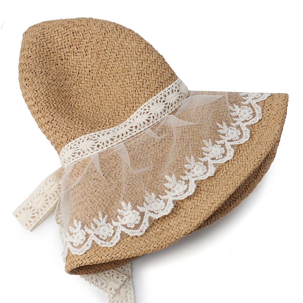 Women-Foldable-Lace-Bow-Sunscreen-Bucket-Straw-Hat-Outdoor-Casual-Travel-Beach-Sea-Floppy-Hat-1457310