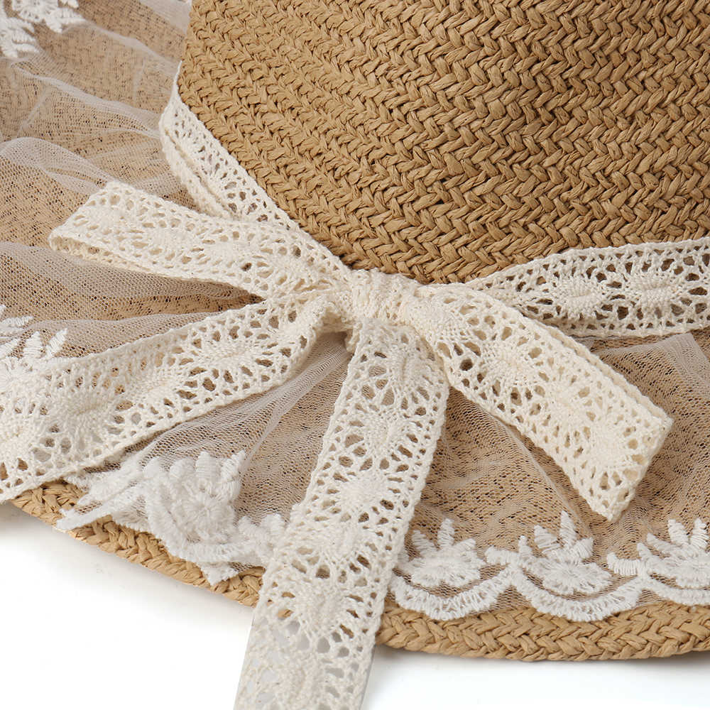 Women-Foldable-Lace-Bow-Sunscreen-Bucket-Straw-Hat-Outdoor-Casual-Travel-Beach-Sea-Floppy-Hat-1457310