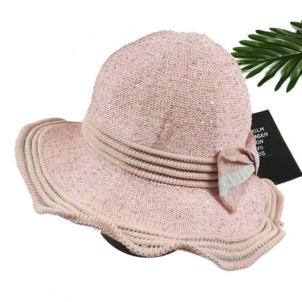 Women-Foldable-Sunshade-Beach-Hat-Outdoor-Breathable-Bowknot-Bucket-Cap-1173326